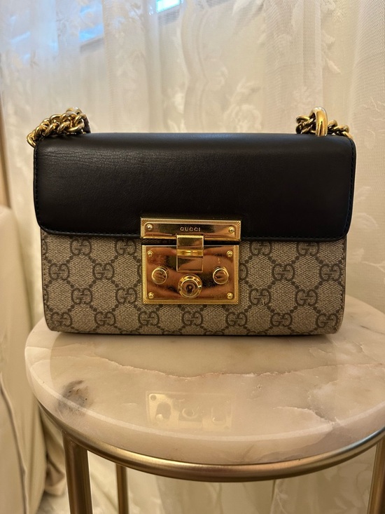 Gucci Handbags - Authentic Gucci Black Leather and Beige GG Supreme Shoulder Bag